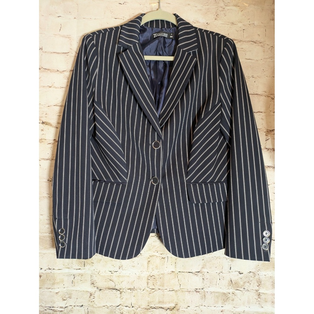 7th Avenue Blazer 10 Navy Blue Pin Striped Preppy Two Button Office Career Wear